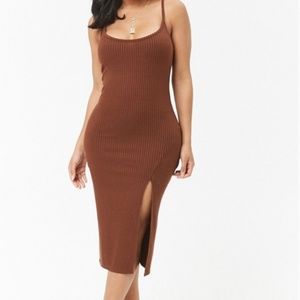 Ribbed, knit v-neck midi cami dress